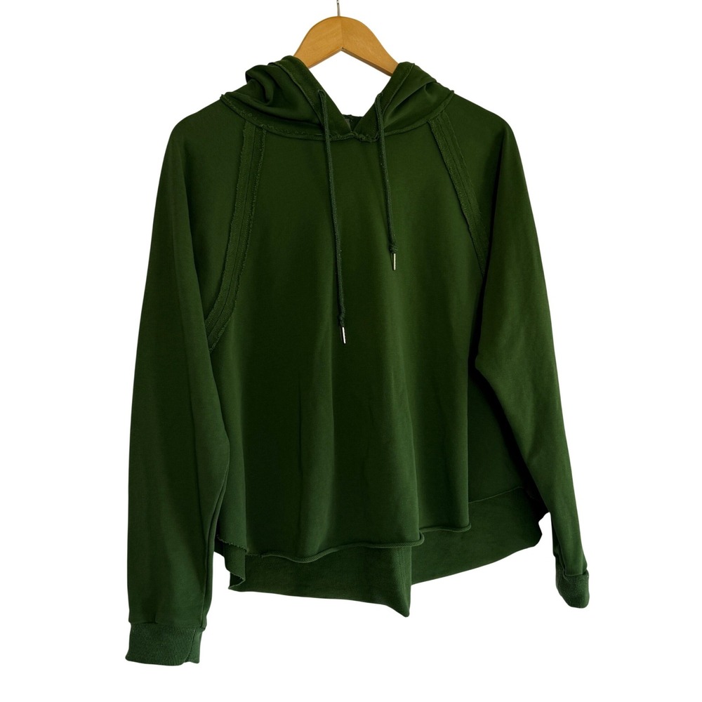 AS Revival Womens Dark Green Cropped Hoodie Exposed Seam High Low T11898 XS